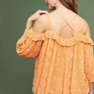 Anthropologie Floreat Maryana Orange Eyelet Off The Shoulder Blouse